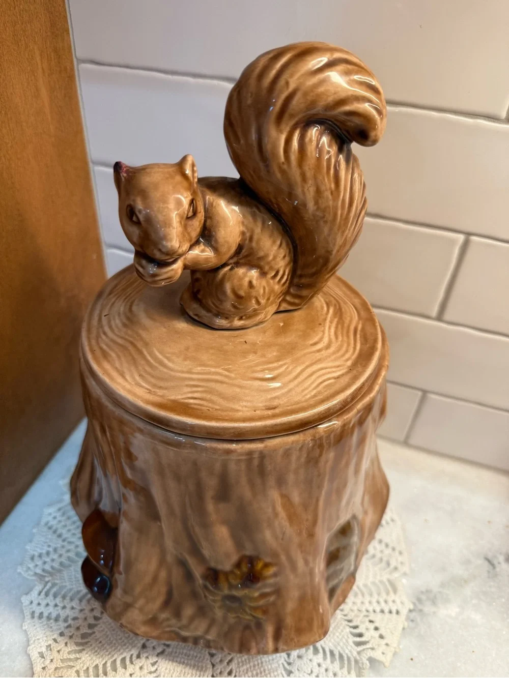 Brown Ceramic Squirrel Cookie Jar - Decorative Food Storage